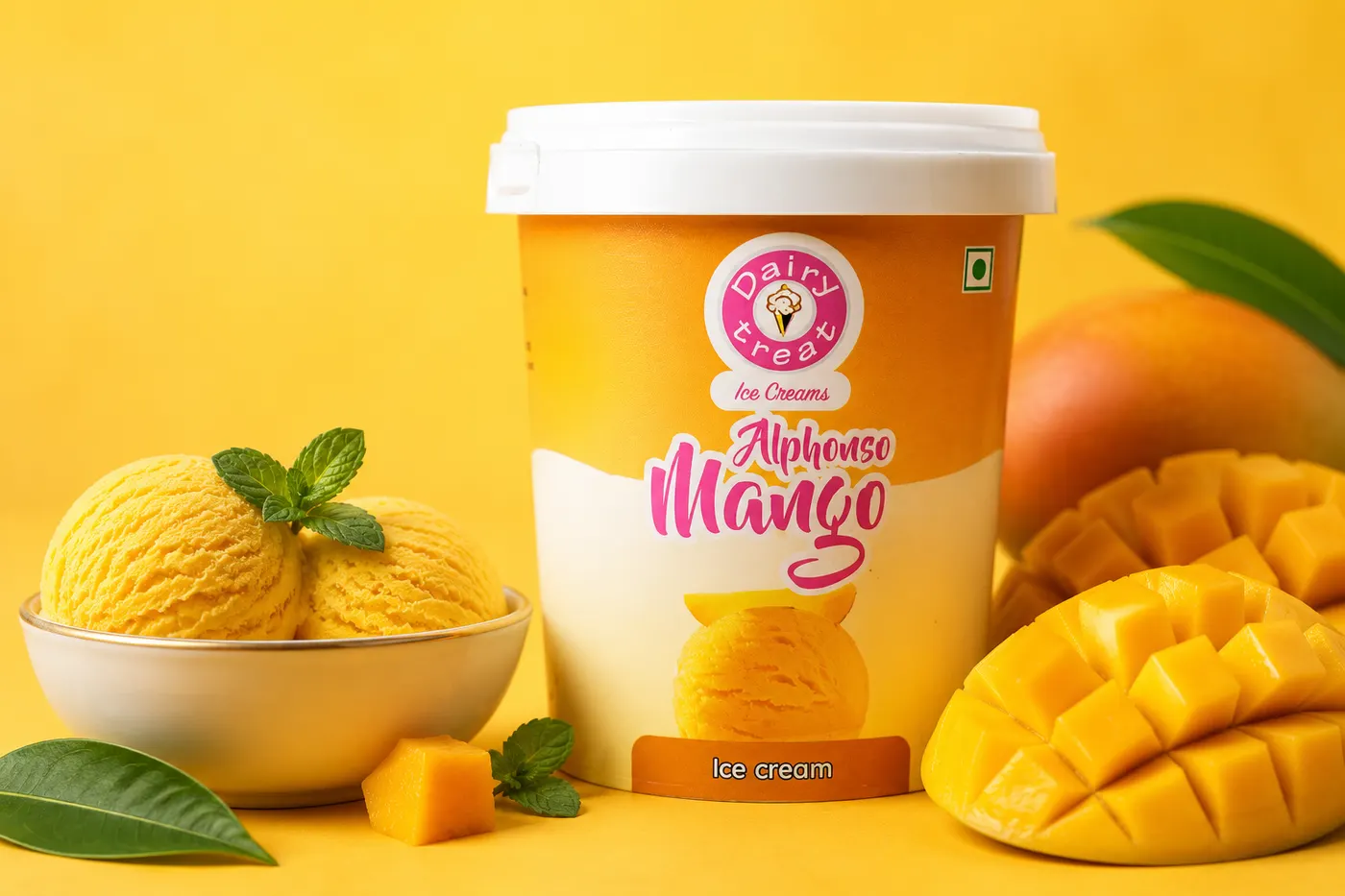 Dairy Treat Alphonso Mango ice cream tub