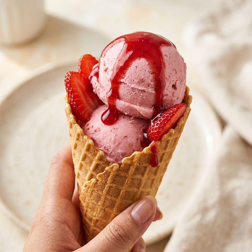 Fresh Strawberry Waffle Cone